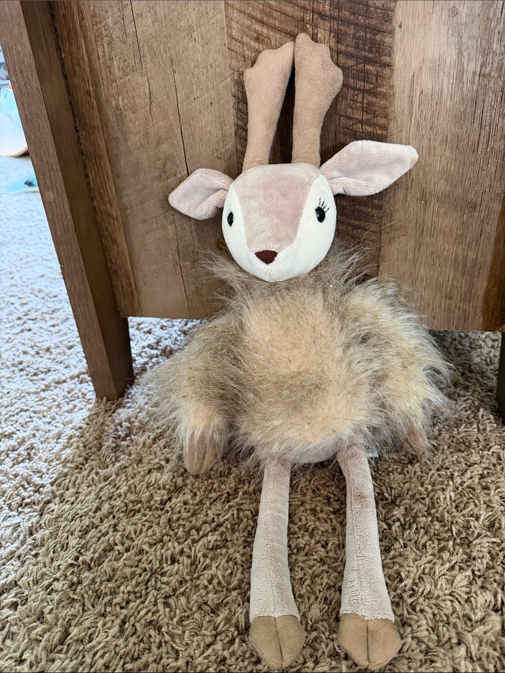 Jellycat Plush Deer in Taupe and Cream Fuzzy Body